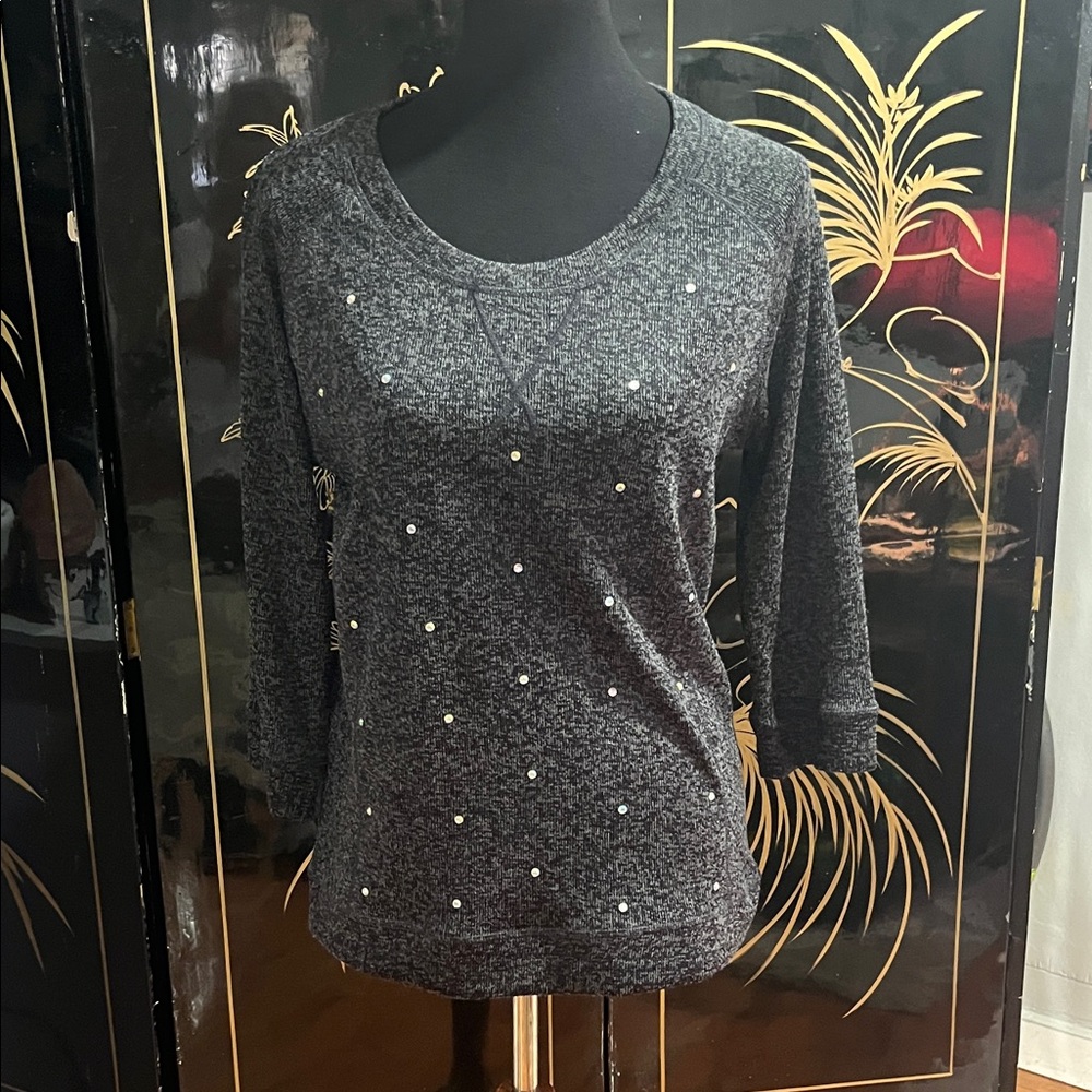 Gray Women's Sweater with Pearl Accents